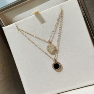 Veloura Black Enamel Halo Necklace