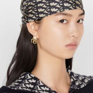 Veloura Letter Charm Pearl Earrings