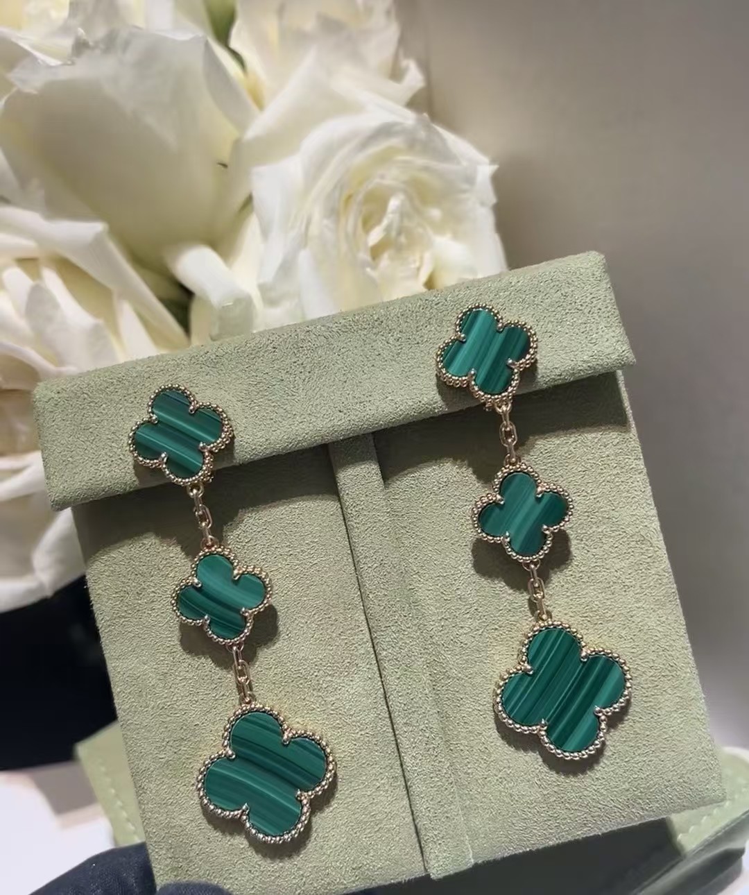 Veloura Malachite Three-Flower Earrings