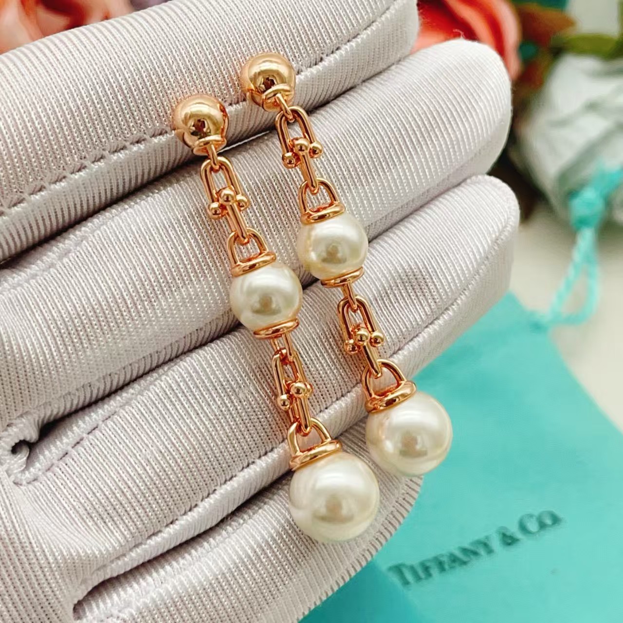 Veloura Rose-Gold Pearl Tassel Earrings